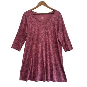 Women’s Mauve Printed Tunic Top - Scoop Neck, 3/4 Sleeve